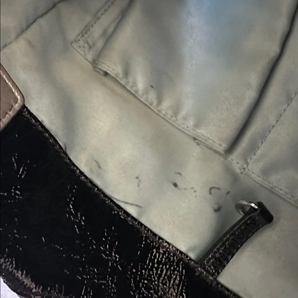 Coach Vintage “C” Signature Inlaid Black Gray Gold Patent Leather Peyton Tote